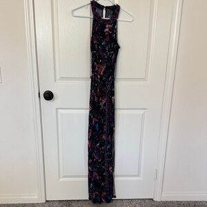 BCBG Sleeveless Black Floral Maxi Dress - Pink & Blue Pattern